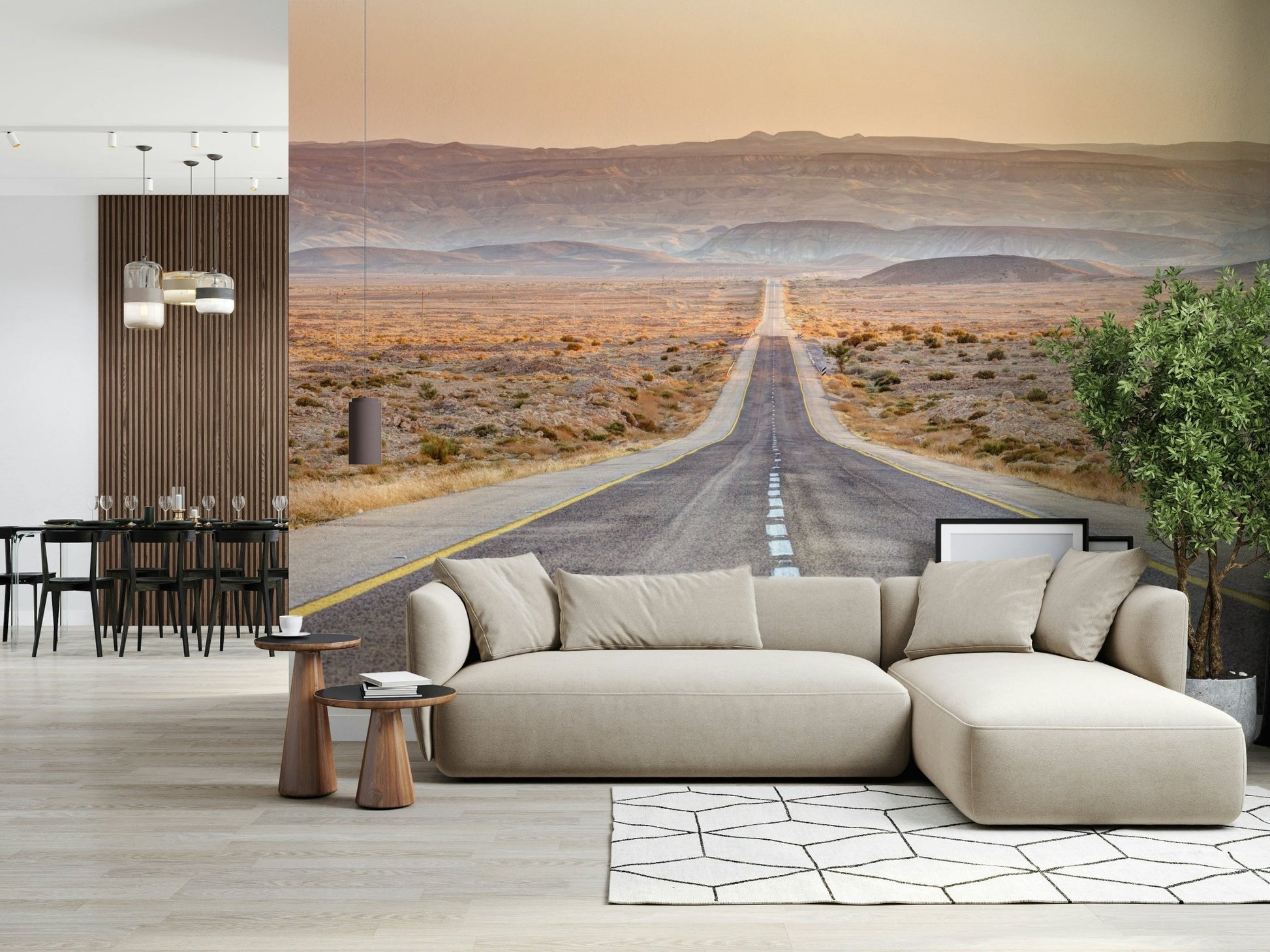 Artistic travel themed wall mural for a guest room.