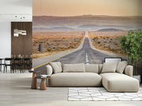 Artistic travel themed wall mural for a guest room.
