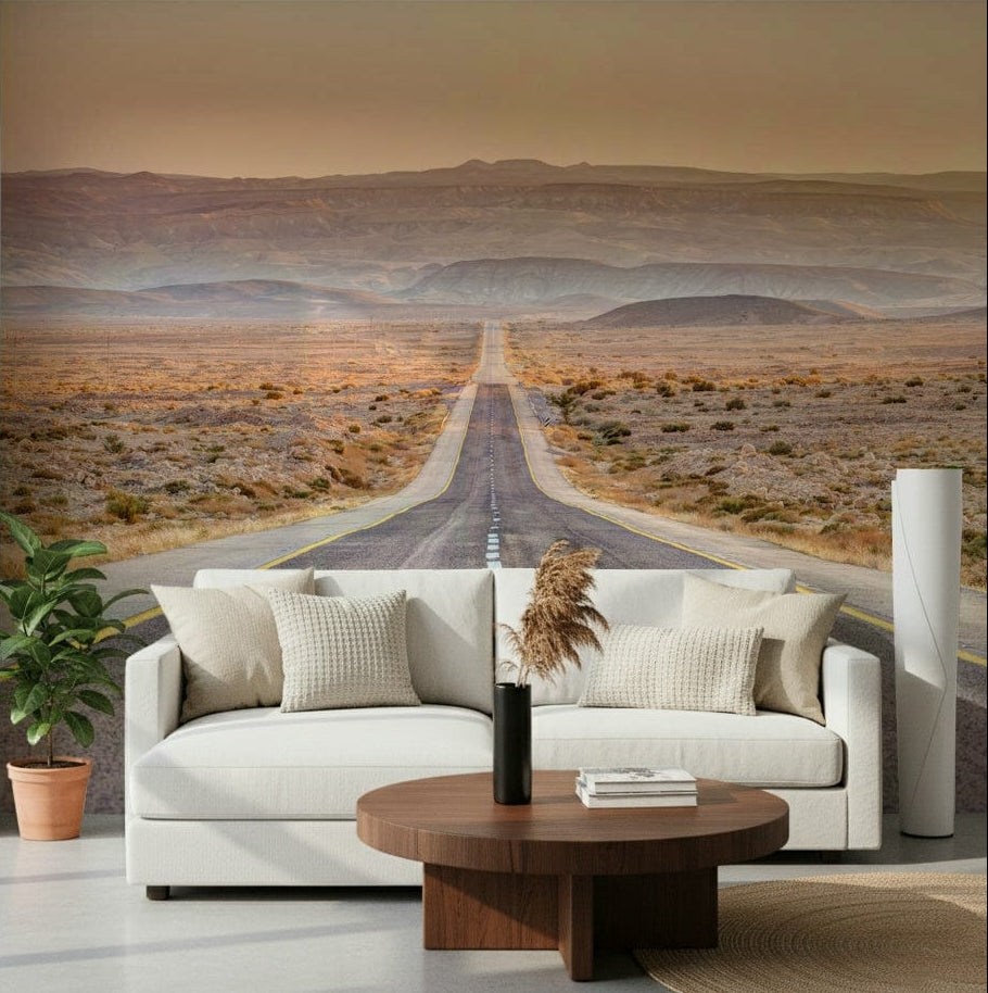 Endless Journey wall mural in a minimalist living room.