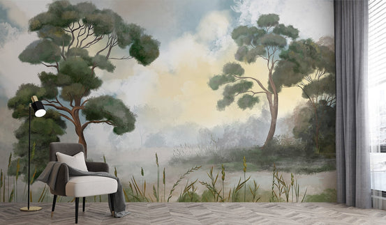 Serene woodland mural for tranquil spaces C187