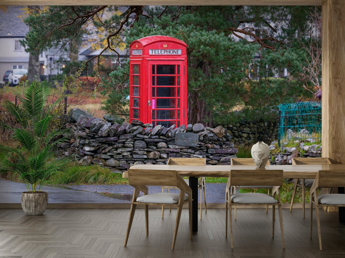 A classic red booth wallpaper for walls.

