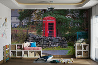 An artistic British icon mural on minimalist wallpaper.

