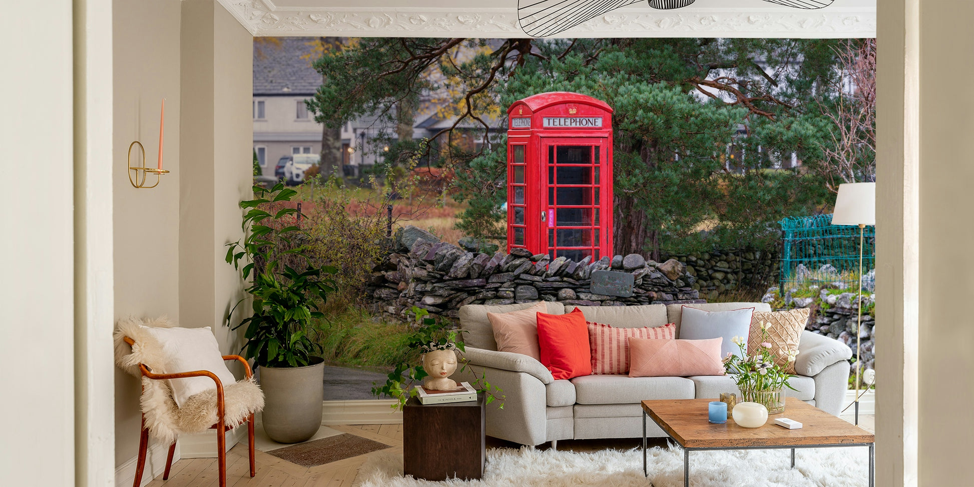 A dramatic city street wallpaper mural that defines a space.

