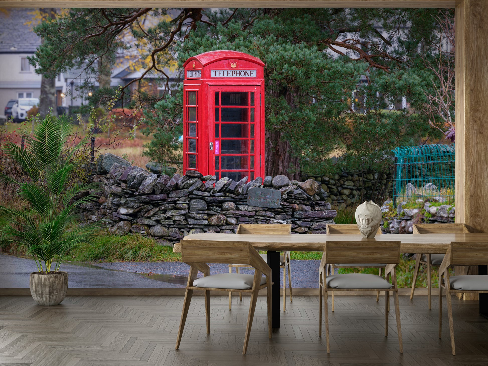 A classic red booth wallpaper for walls.

