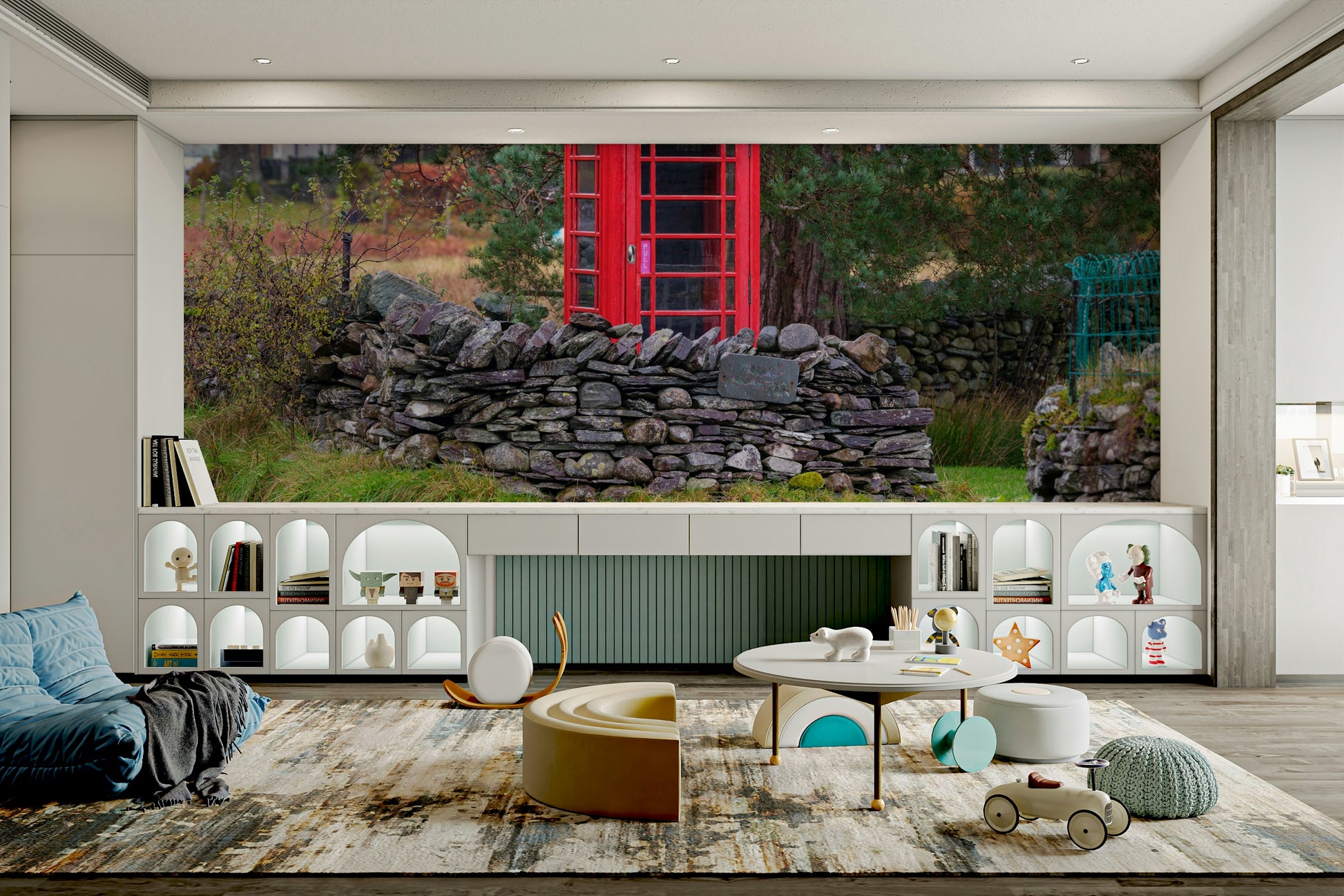 A charming London scene wall mural for urban decor.

