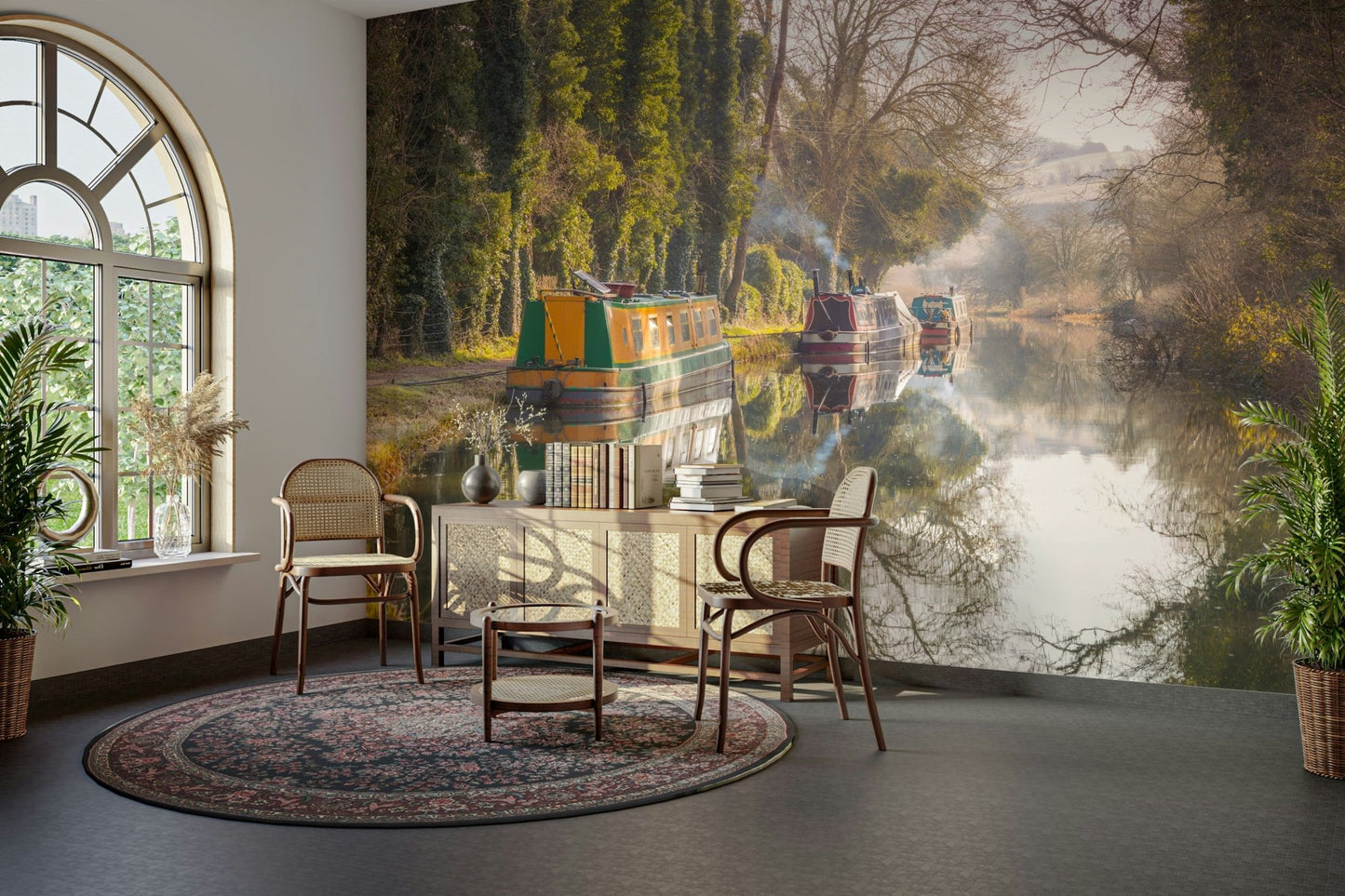 Dreamy English canal wall background

