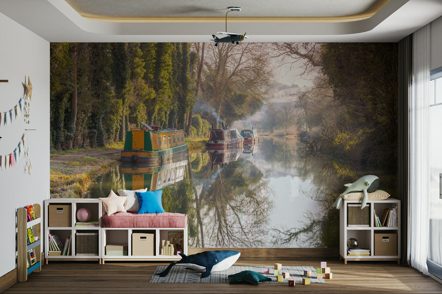 Scenic canal wallpaper for living room

