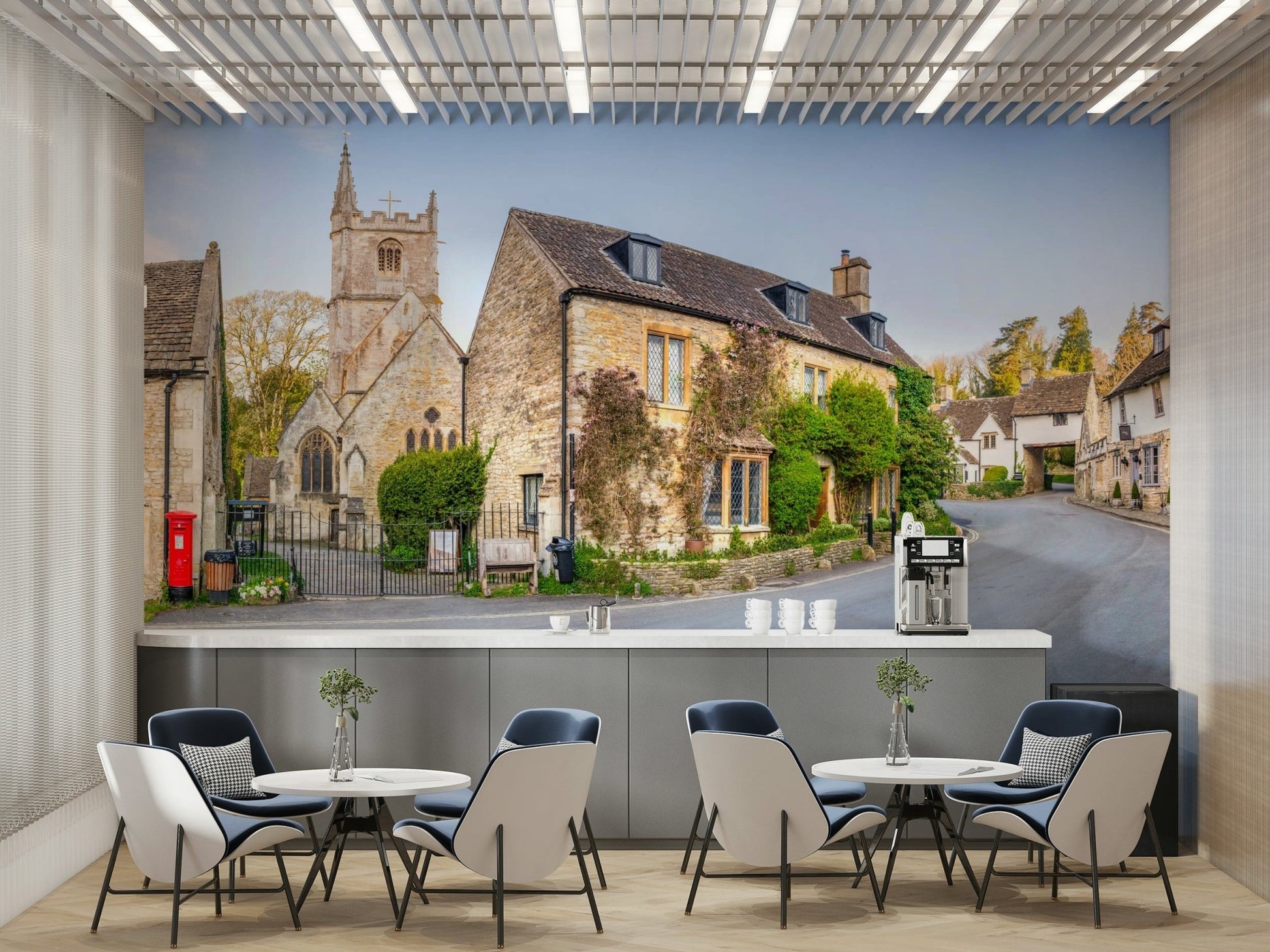 The wallpaper is used as a feature wall in a bedroom.

