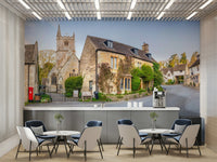 The wallpaper is used as a feature wall in a bedroom.

