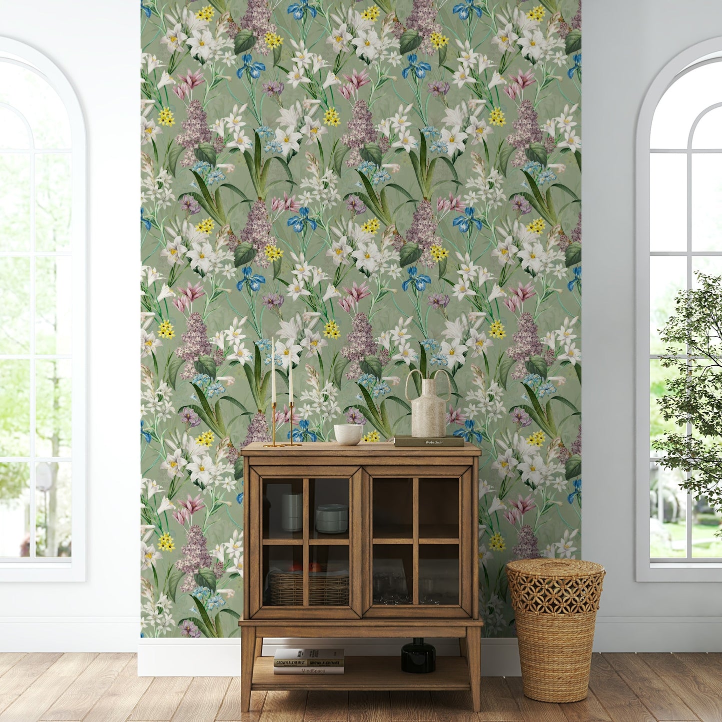 Scenic English garden wallpaper for tranquil interiors

