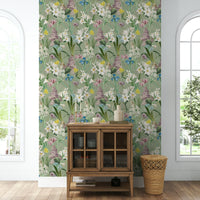 Scenic English garden wallpaper for tranquil interiors

