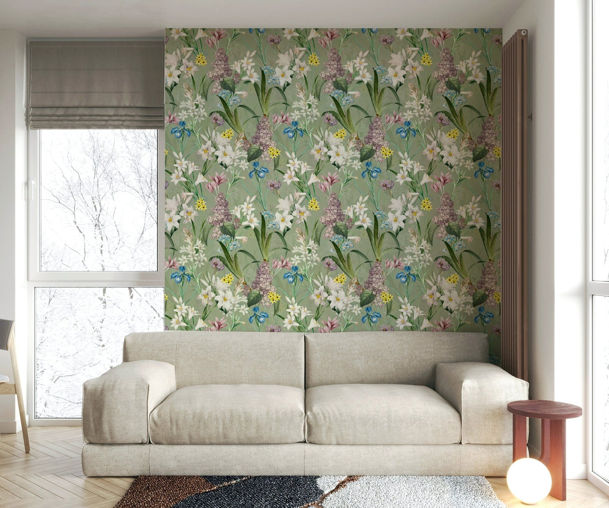 Floral wallpaper featuring roses and wildflowers

