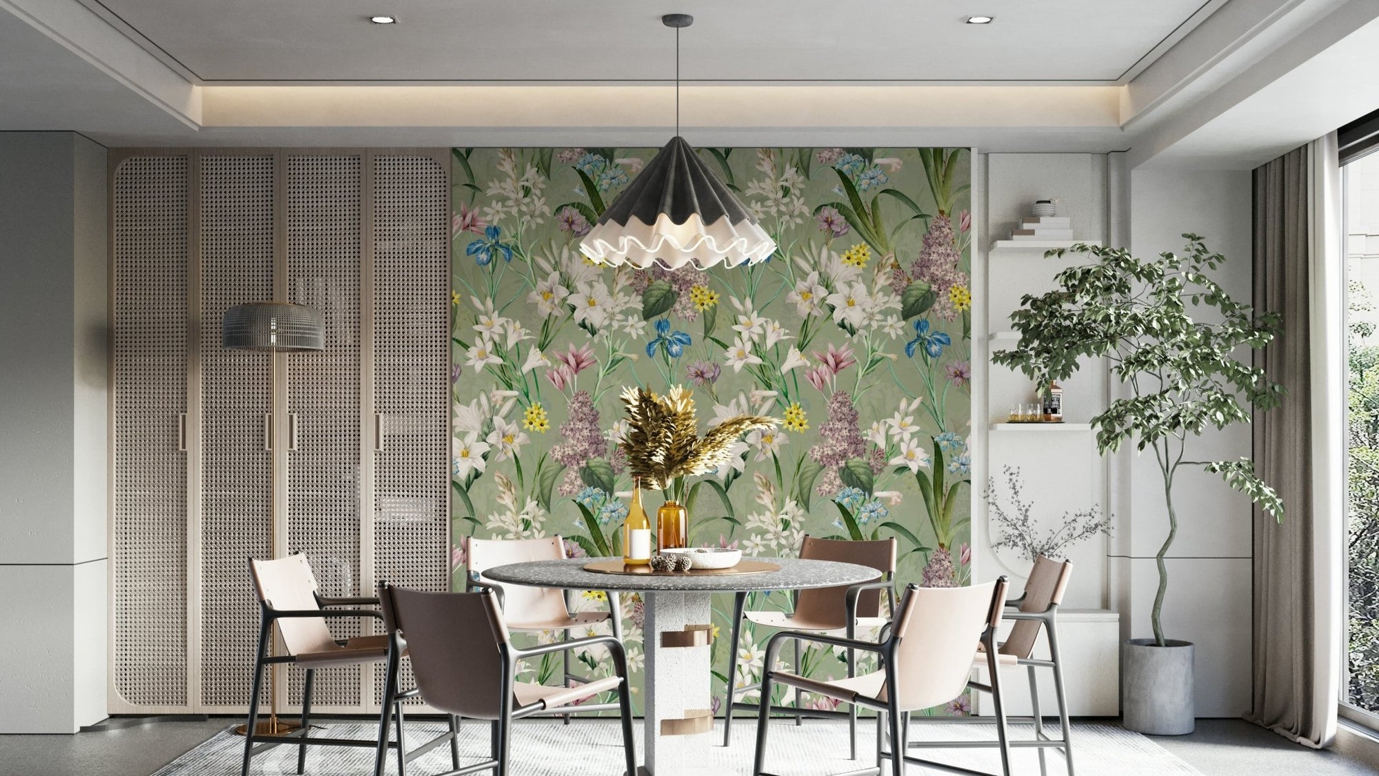 Soft pastel hues in English garden wall mural design, GD1376