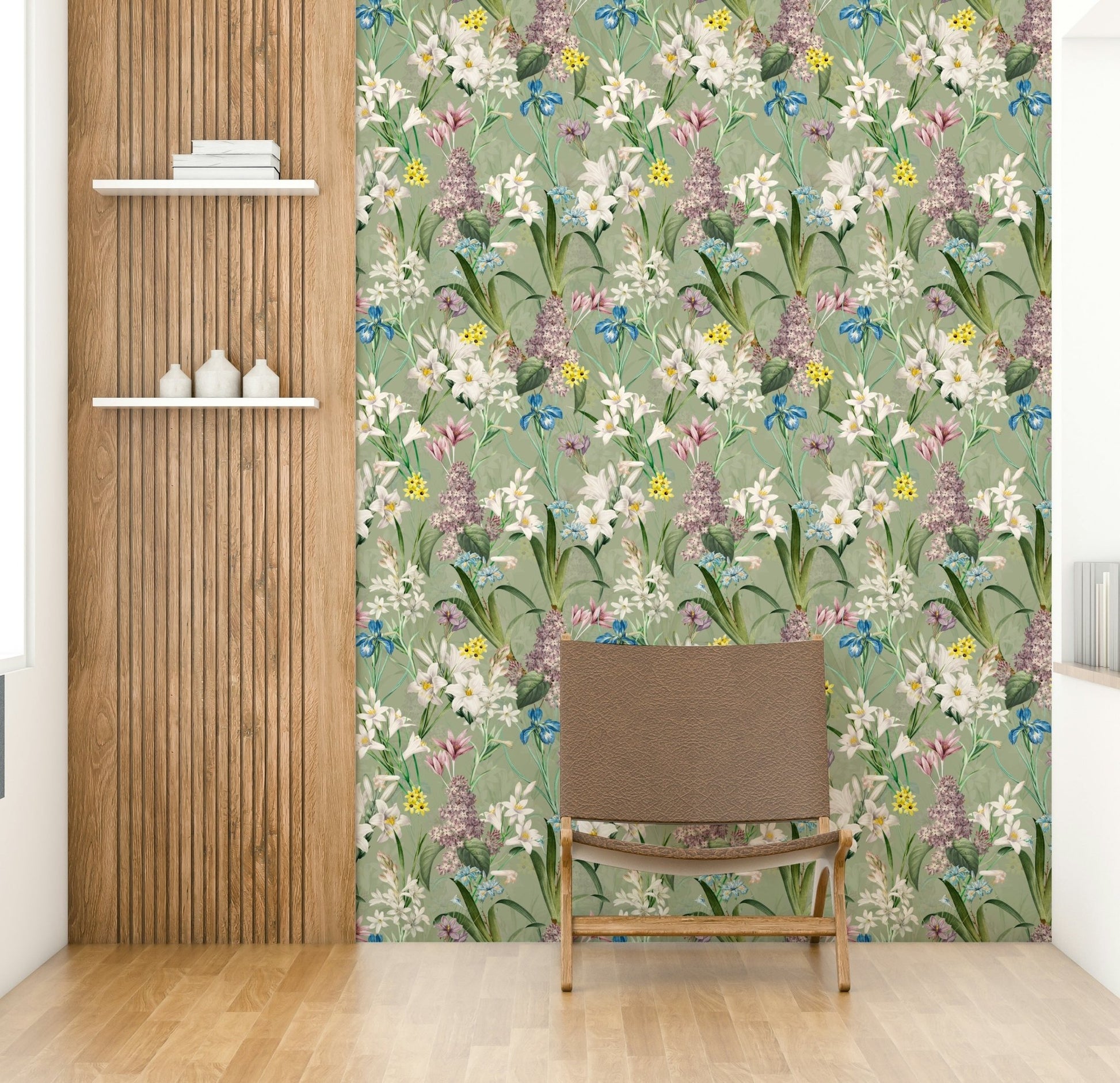 English garden wallpaper with lush greenery and blooms

