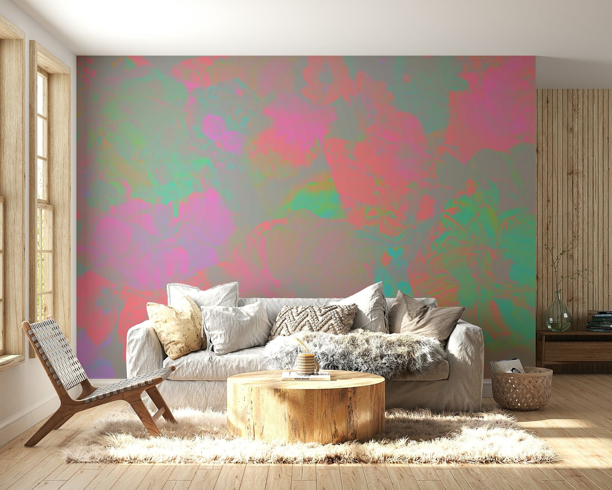Calm floral pattern on mural wallpaper

