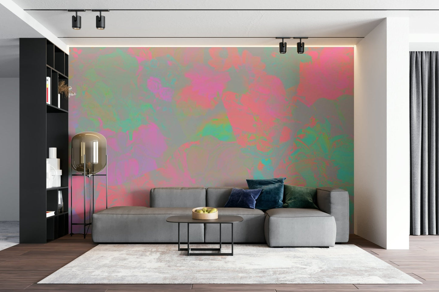 Modern flower wallpaper in pastel shades

