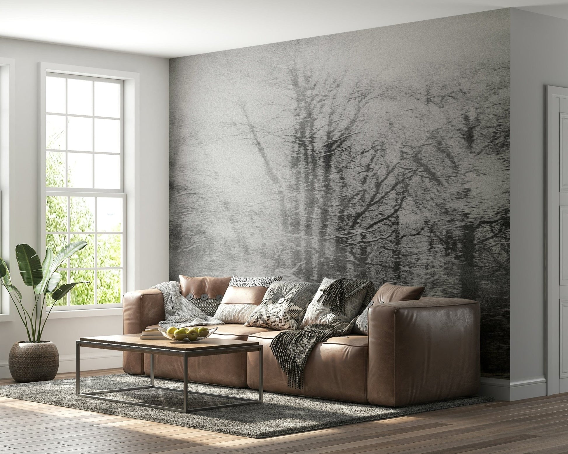 A beautiful wide-angle wall mural of a dreamy wood.