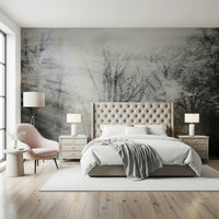 A calming serene forest wallpaper mural that defines a space.