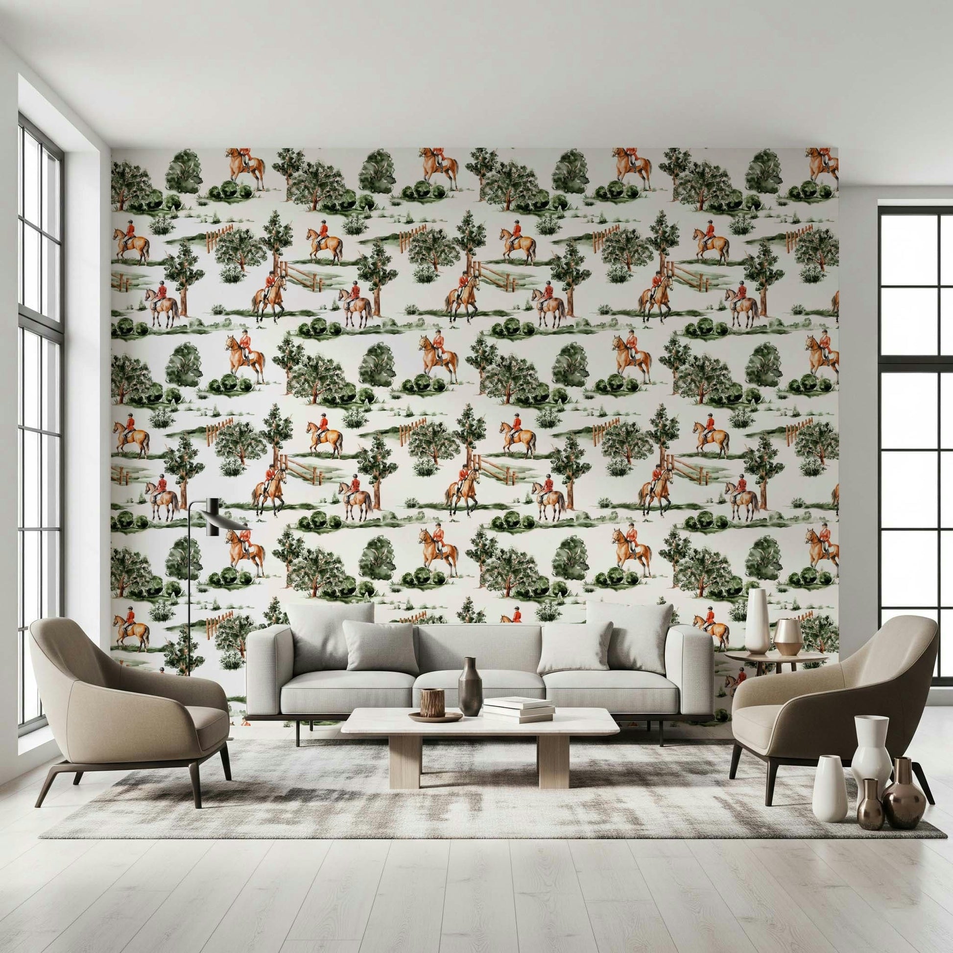 Equestrian Dreamscape wallpaper for walls highlighting equestrian sporting art.