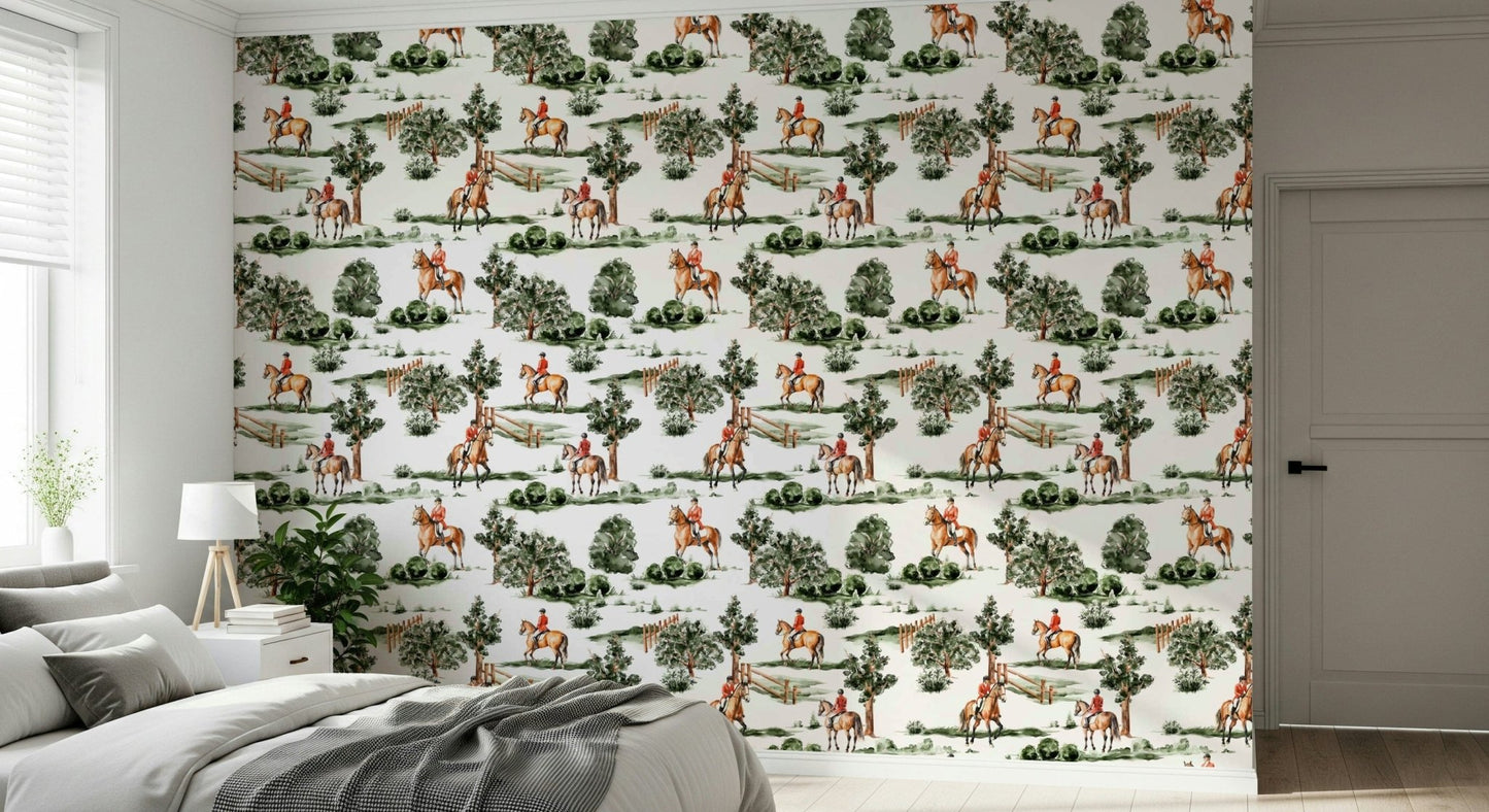 Galloping horse sketches on Equestrian Dreamscape wallpaper mural.