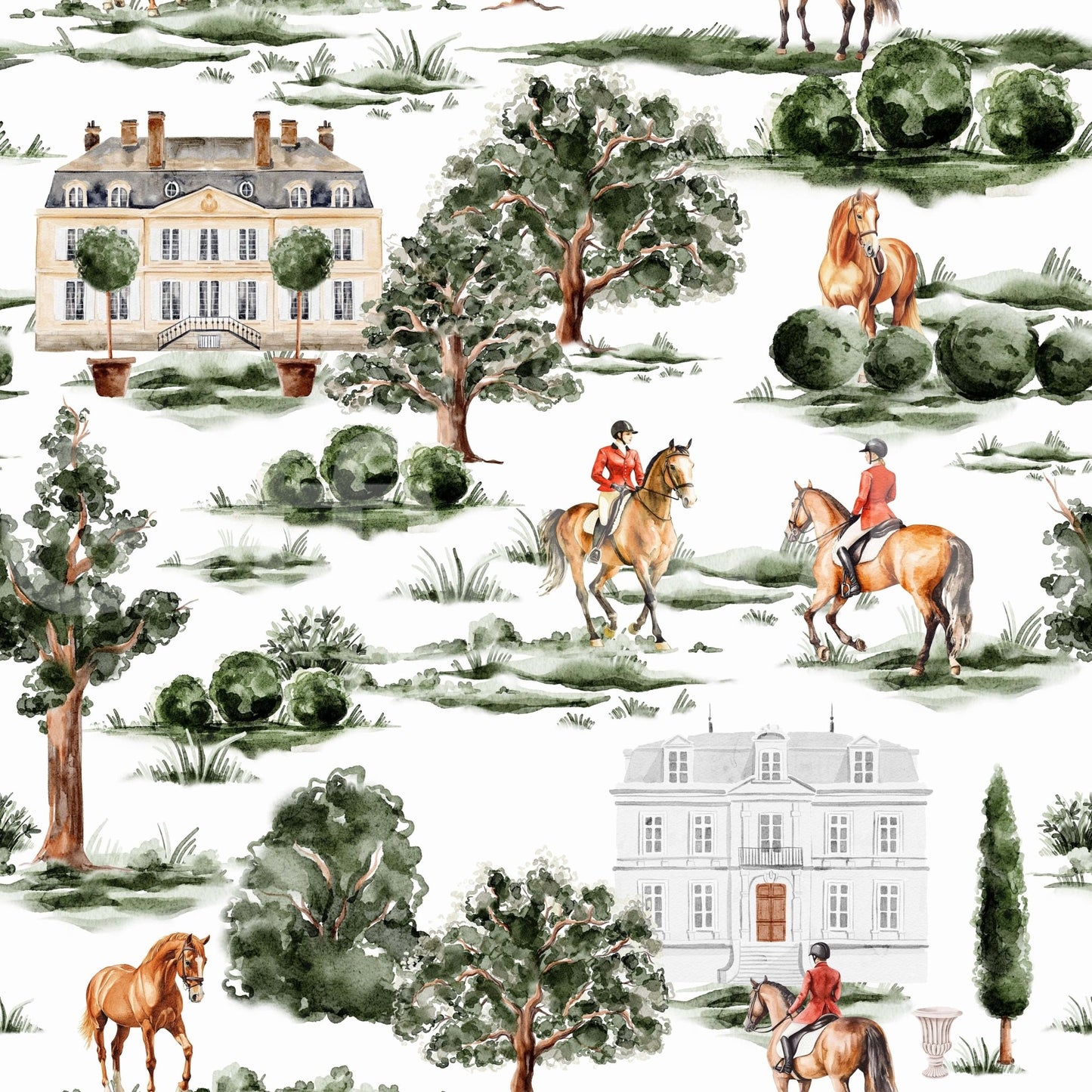 Equestrian Estate wallpaper for walls with classic manor facades.