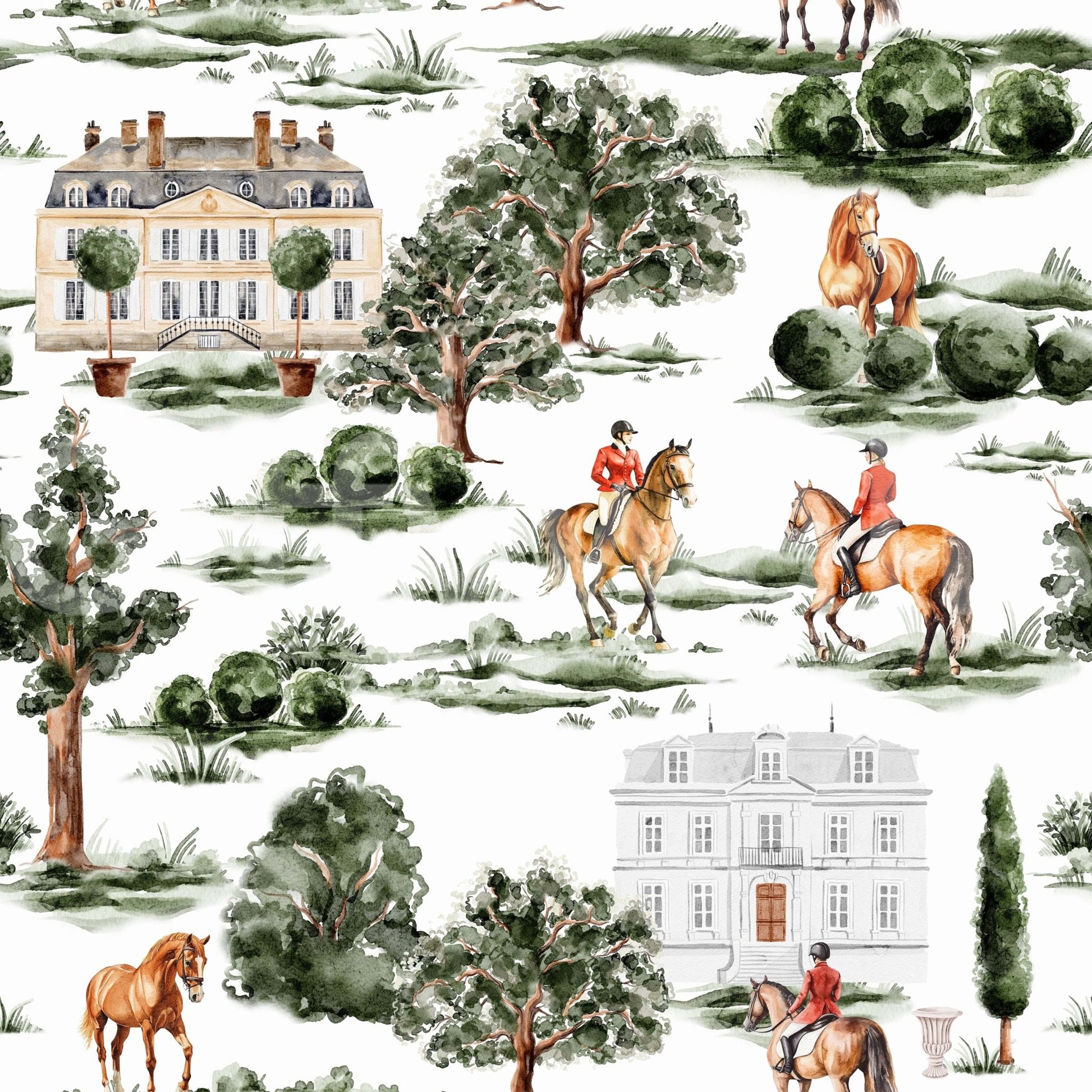 Equestrian Estate wallpaper for walls with classic manor facades.