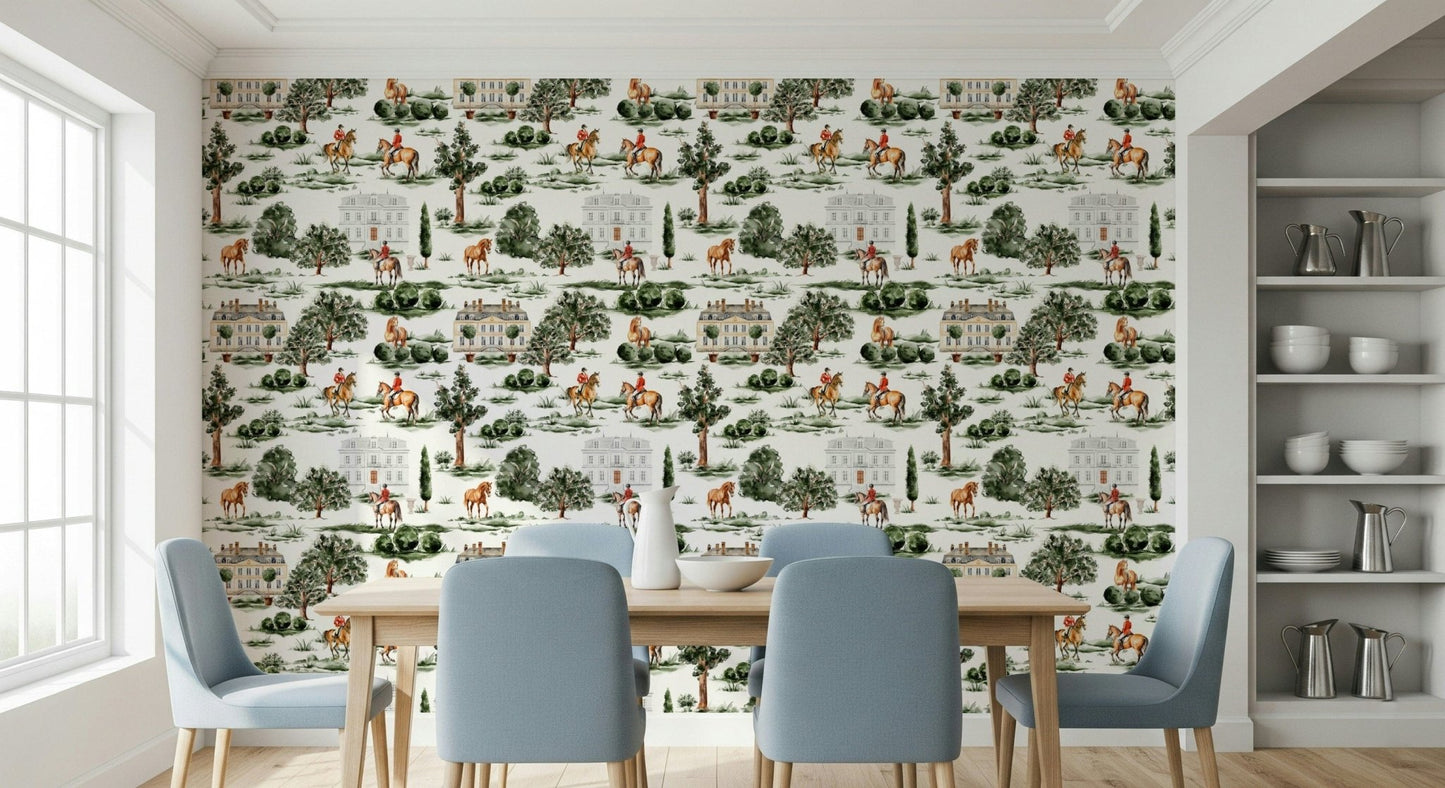 Graceful stallions grazing on Equestrian Estate wallpaper for walls.
