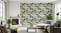 Equestrian Estate peel and stick wallpaper with watercolor trees.