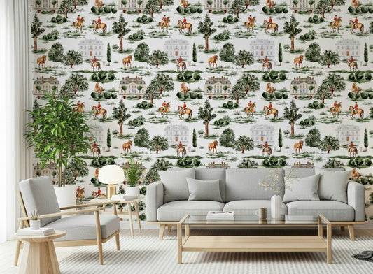 Stately manor houses on Equestrian Estate peel and stick wallpaper.