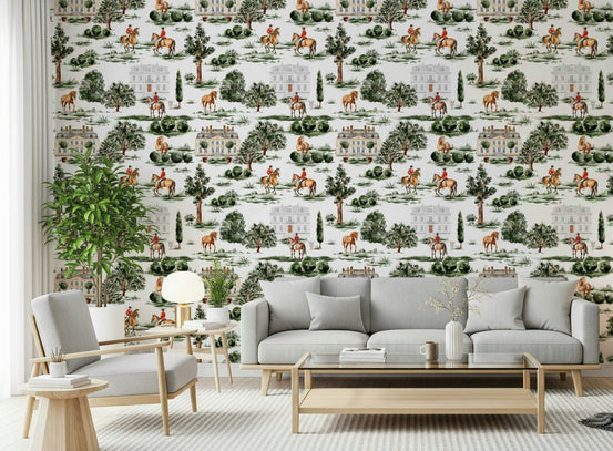 Stately manor houses on Equestrian Estate peel and stick wallpaper., GD7224