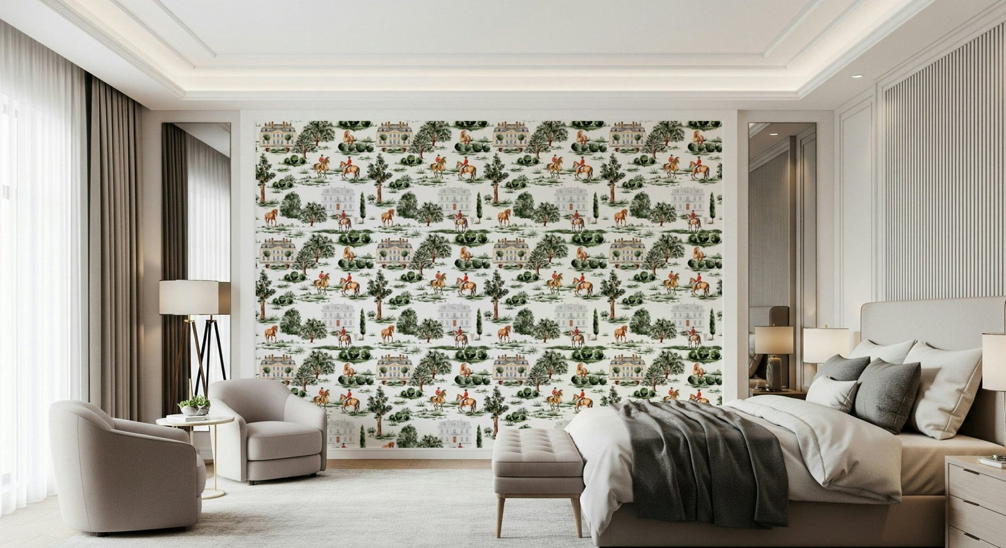 Equestrian Estate wallpaper mural highlighting traditional countryside hunts.
