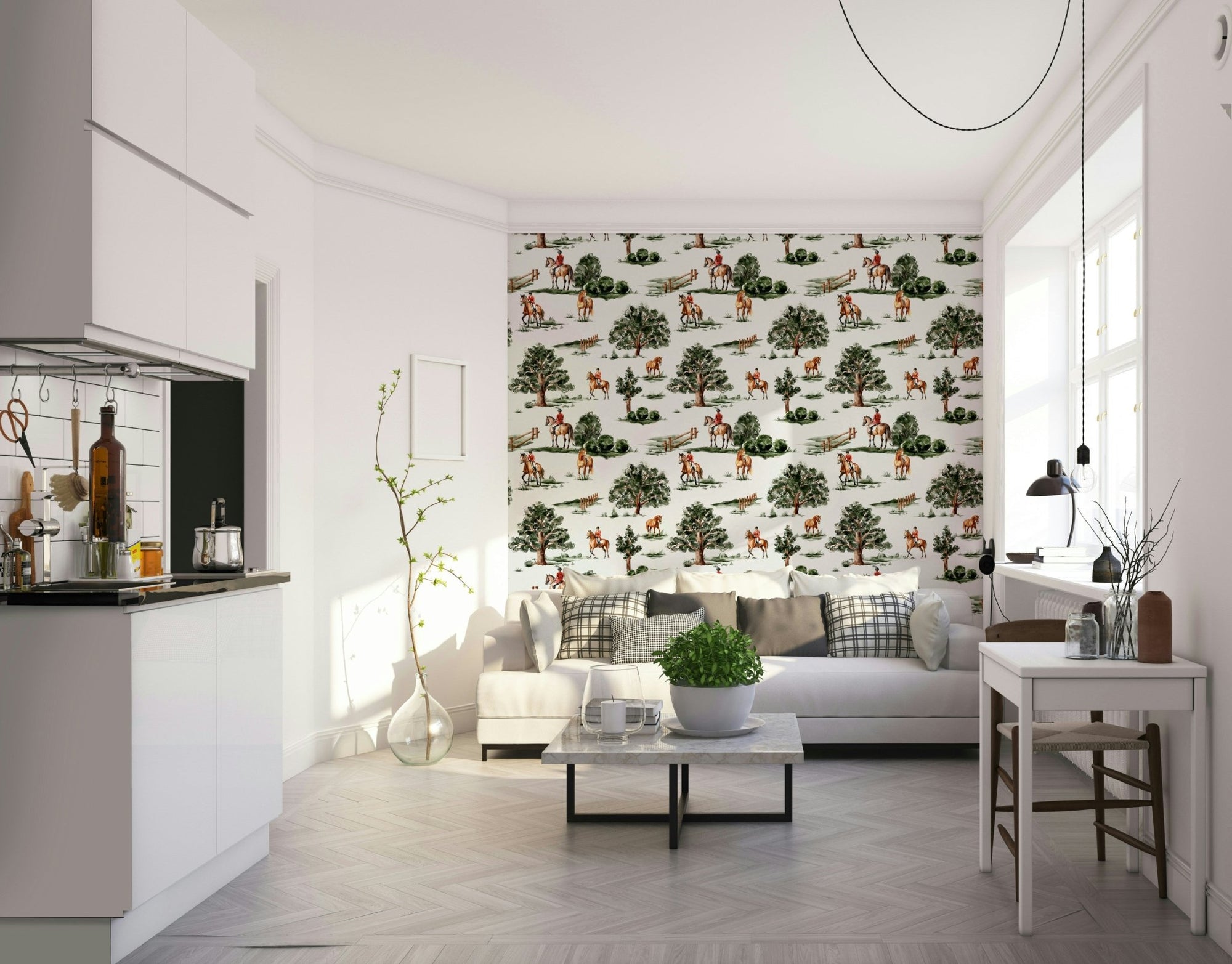 Equestrian riders in hunting attire with British horses Wallpaper⁠ GD3991