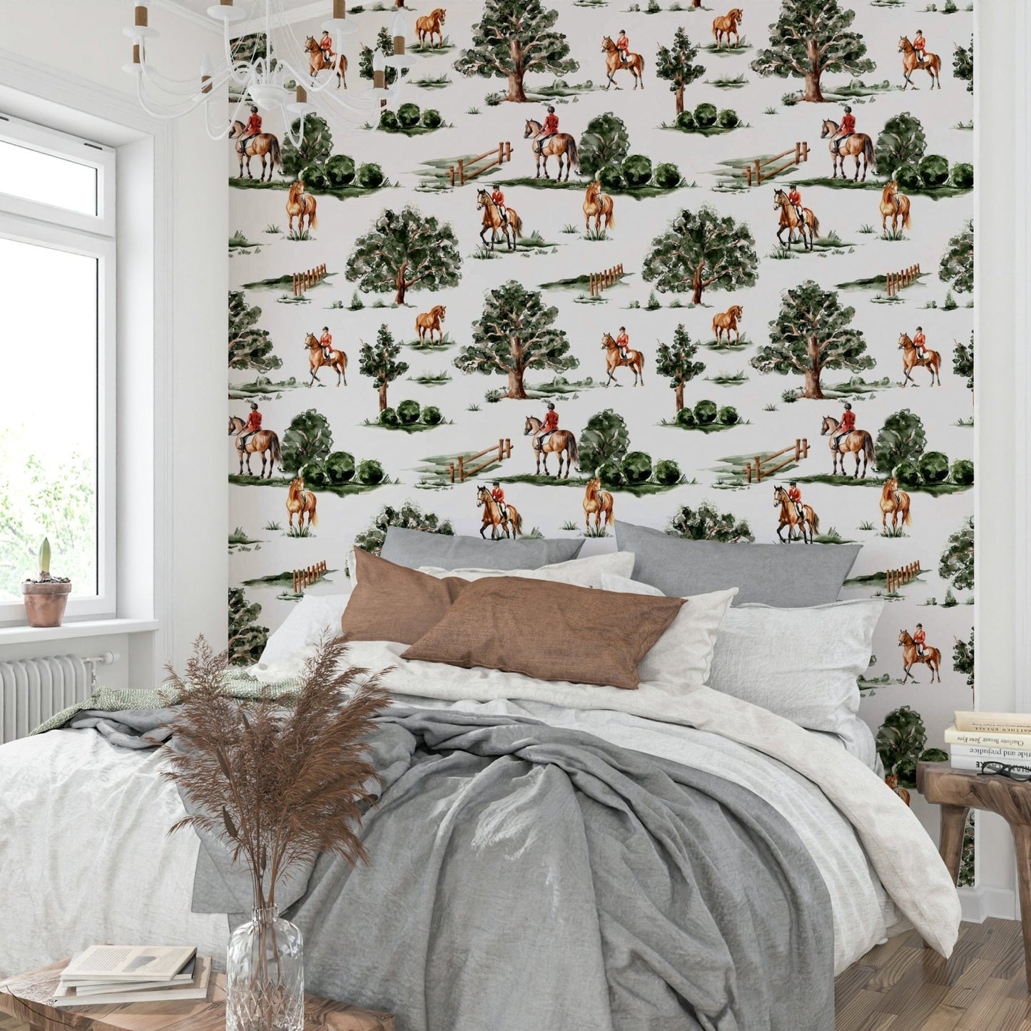 Equestrian riders in hunting attire with British horses Wallpaper⁠