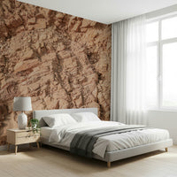 An artistic cracked earth mural on minimalist wallpaper.

