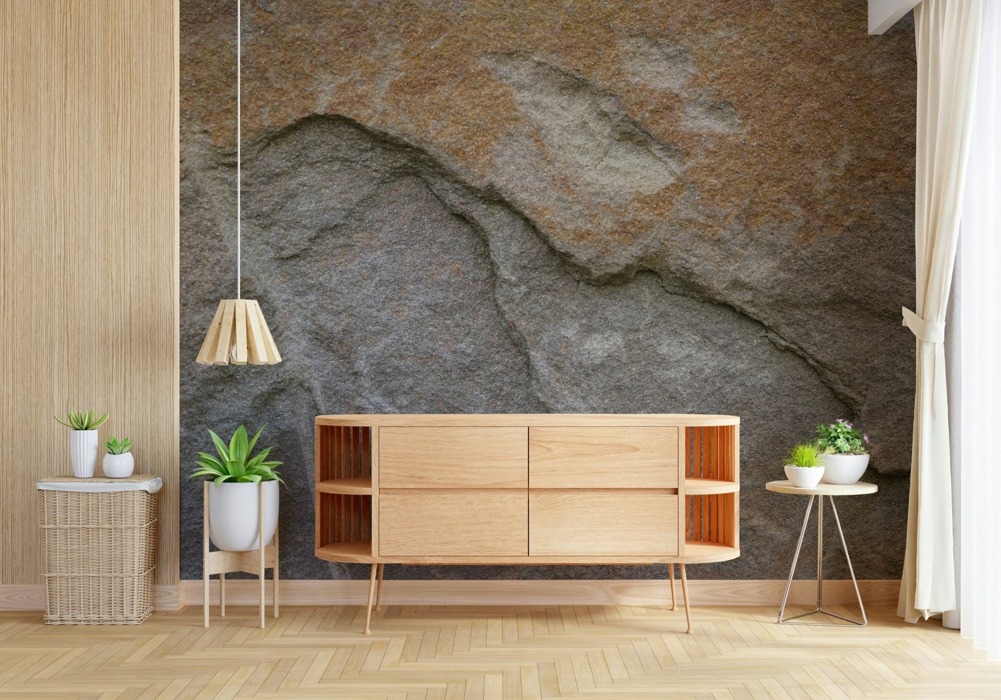 Surface detail of the eroded rock face mural.