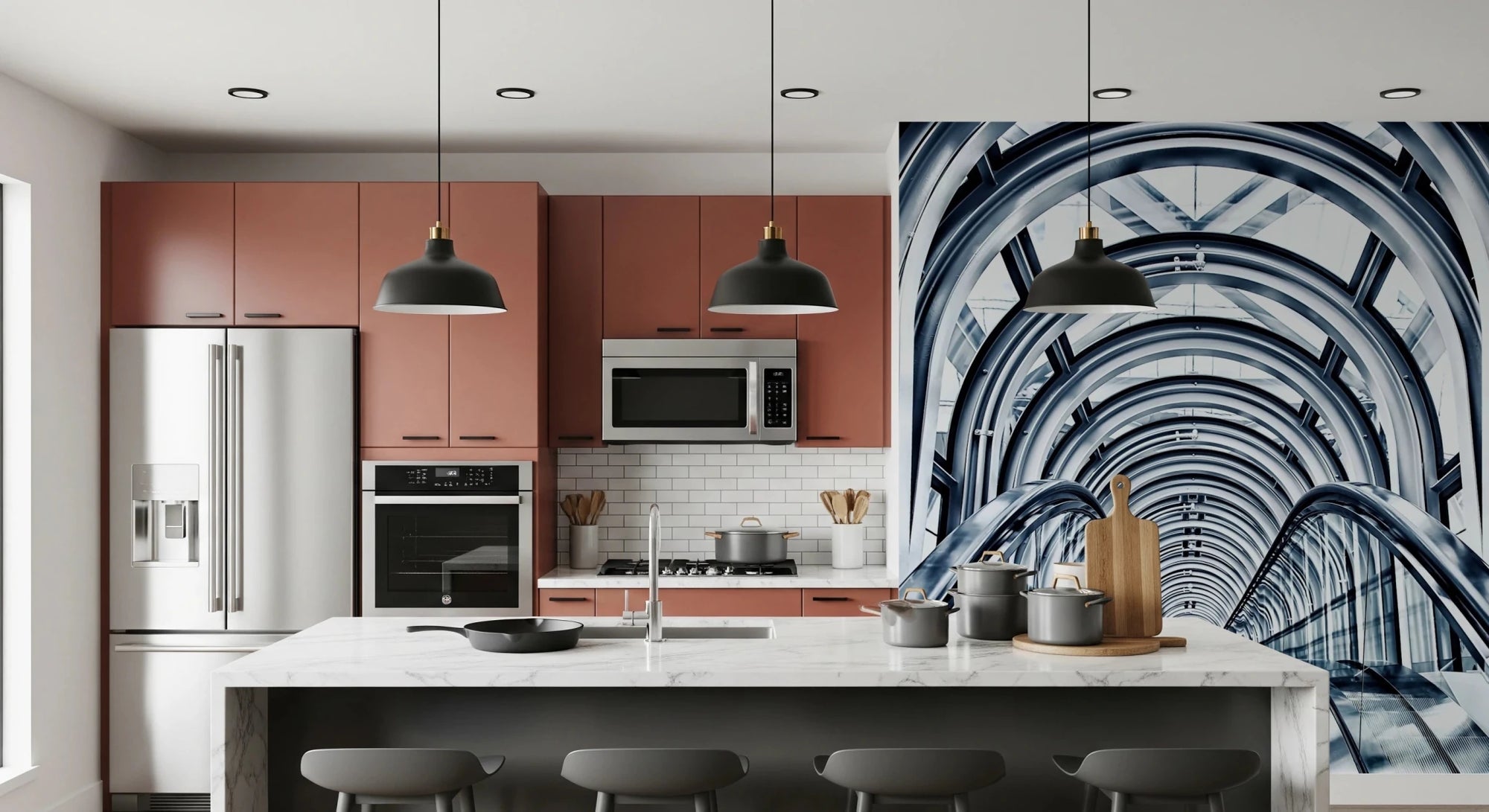 Modern escalator arches with industrial symmetry., GD8437