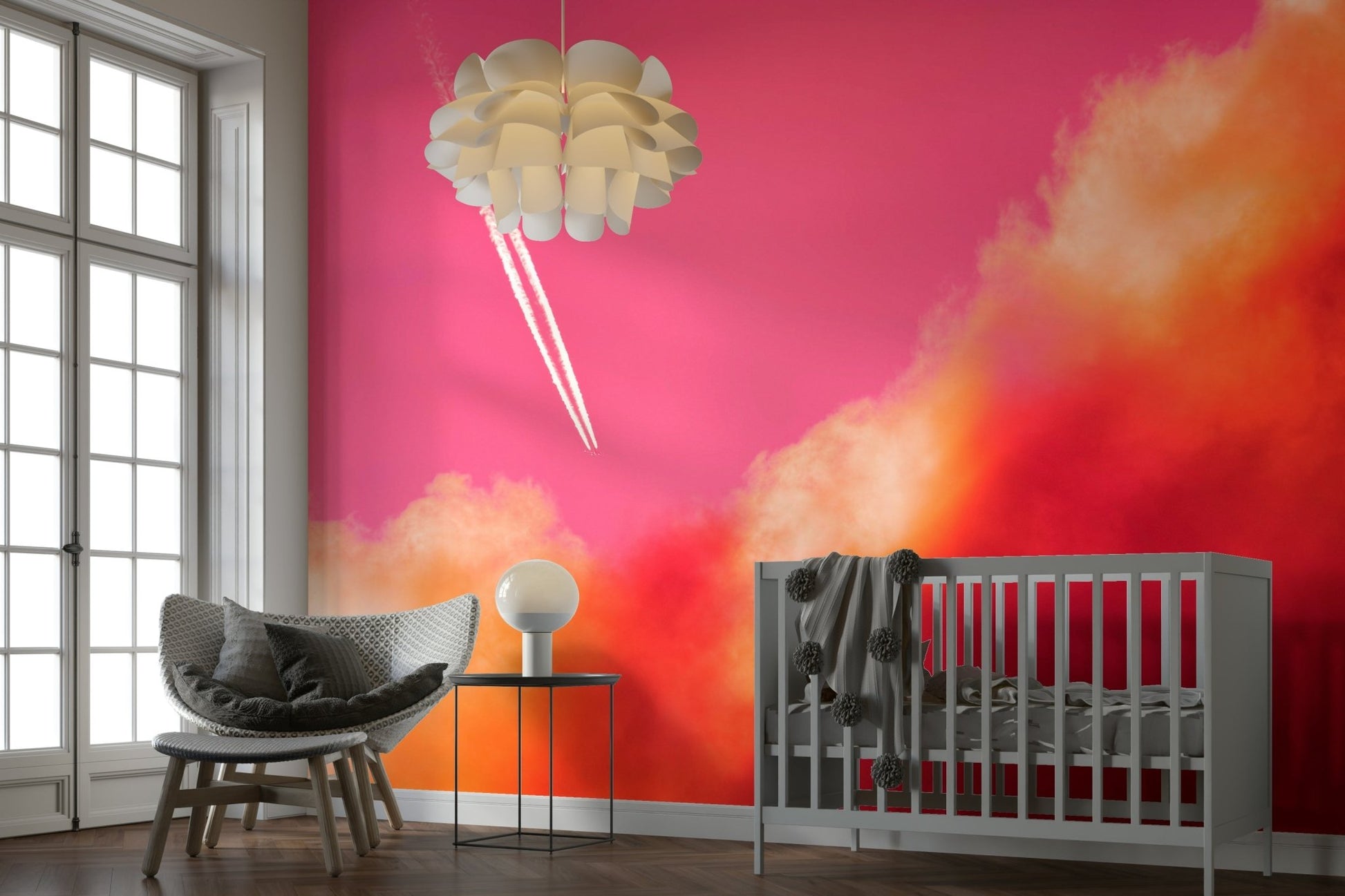 An artistic natural vista mural on minimalist wallpaper., GD4886