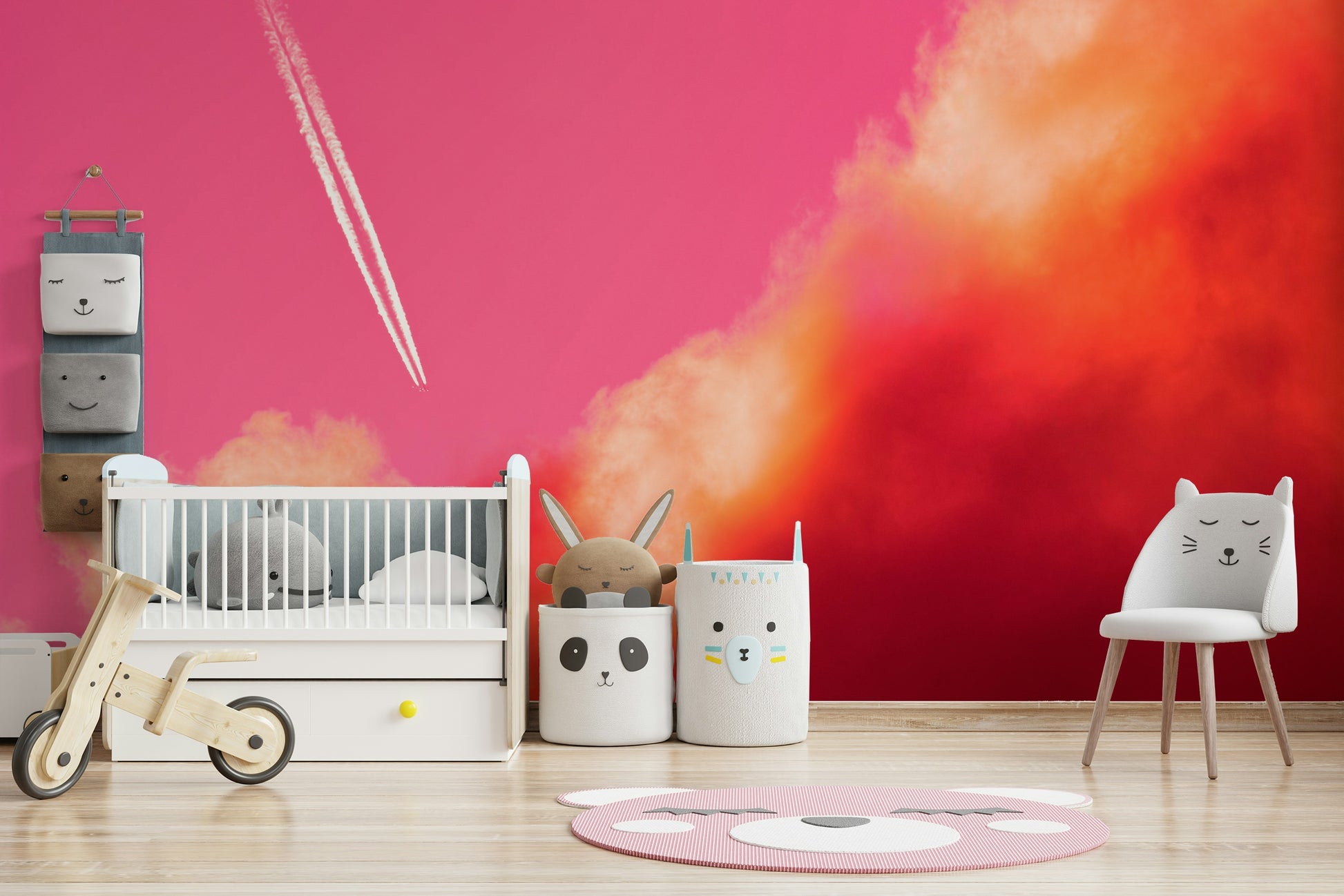 A calming serene view wallpaper mural that defines a space.

