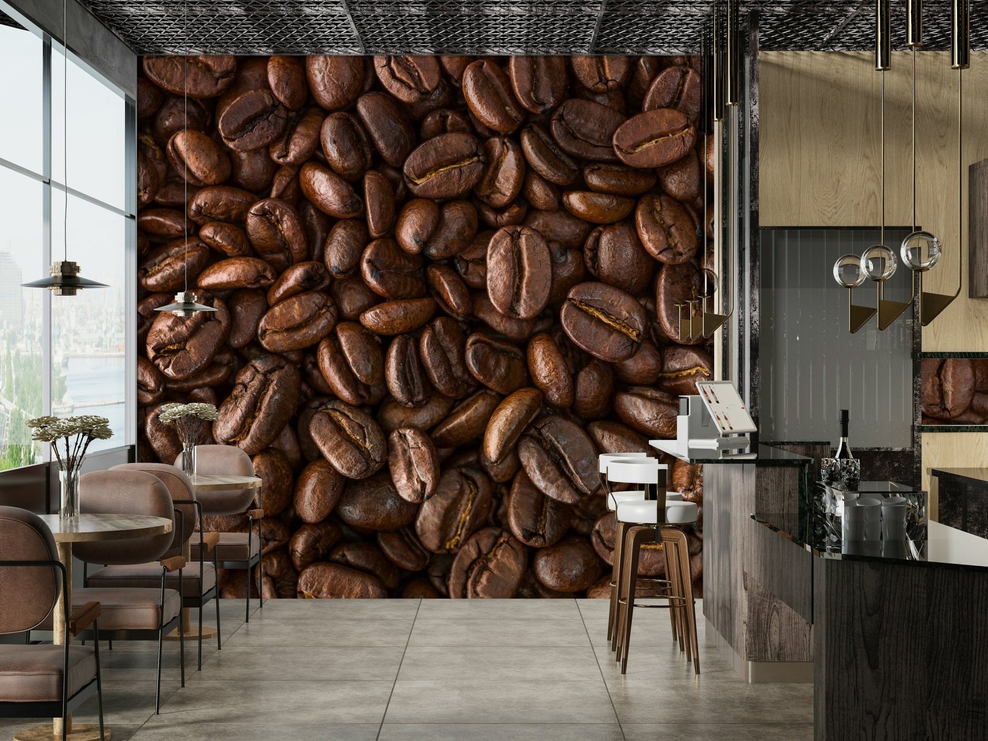 Espresso Delight mural featuring coffee beans


