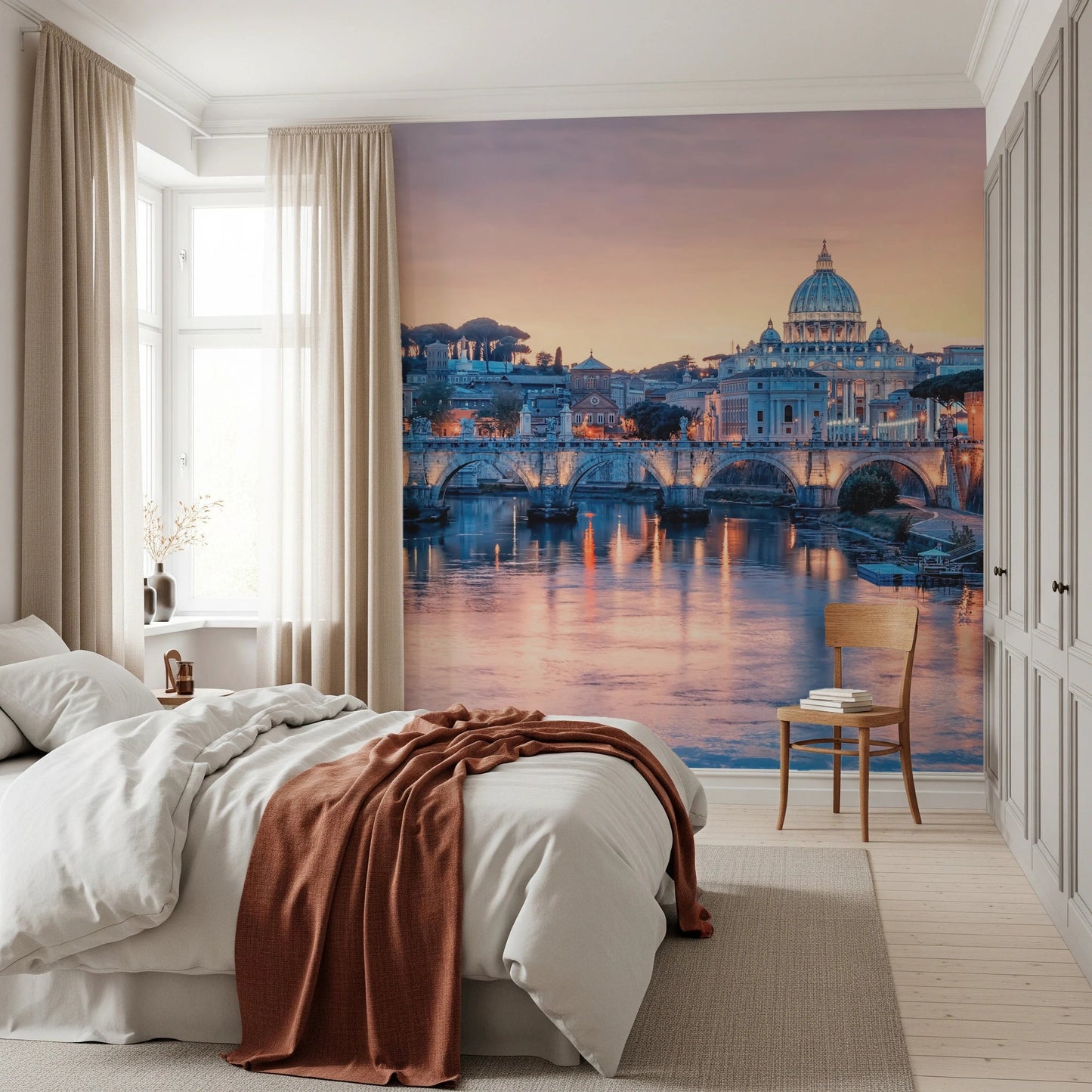 Eternal City Dusk Wall Mural for a sophisticated bedroom feature wall