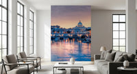Historic bridge and cathedral wallpaper for an elegant living room