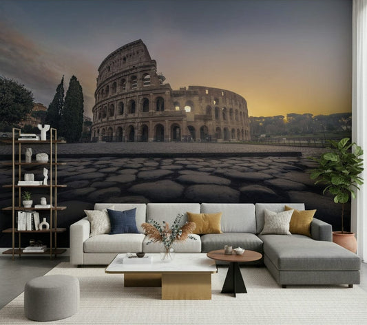 Ancient Roman ruins design for a master bedroom feature wall mural wallpaper.