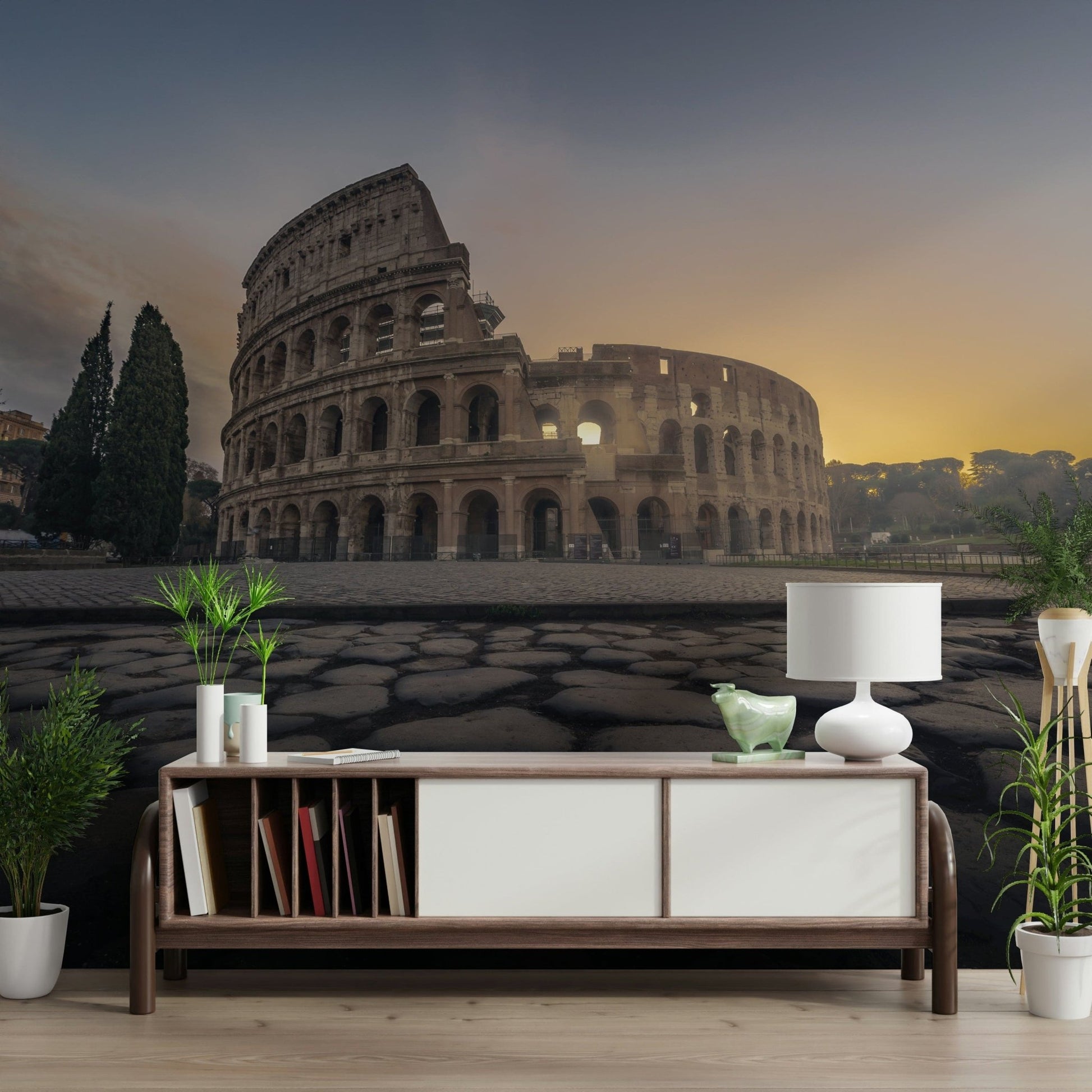 Eternal Rome's Colosseum Wall Mural featuring the historic amphitheater for a lounge wallpaper.