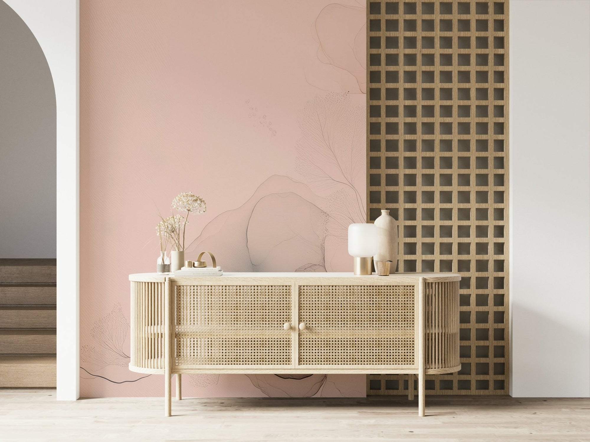 Modern living room statement wall featuring the captivating Ethereal Ascent Wall Mural design., GD6319