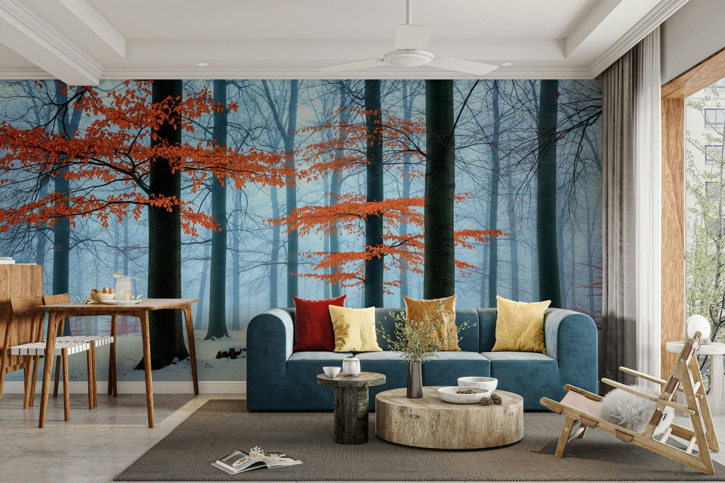 Close-up of a dreamy, misty autumn forest

