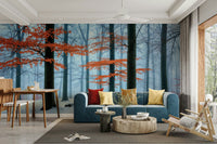 Close-up of a dreamy, misty autumn forest

