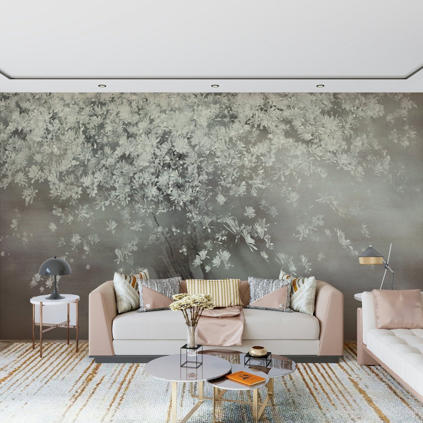 A contemplative floral pattern wallpaper mural for a feature wall., GD5613