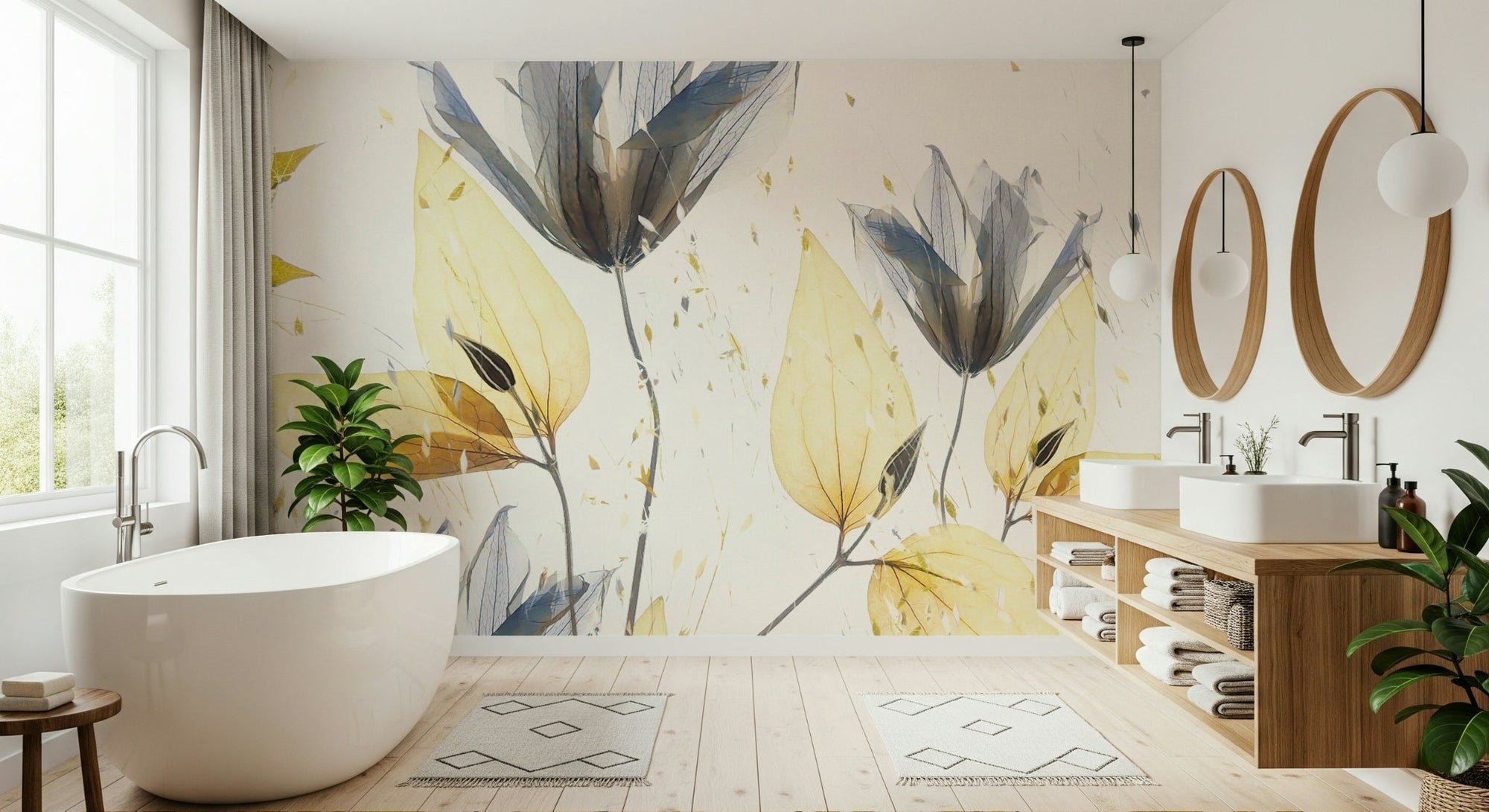 A beautiful ethereal floral wallpaper mural with soft focus., GD5222