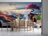 Ethereal Bloomscape wall mural decorating a sunlit hallway space.