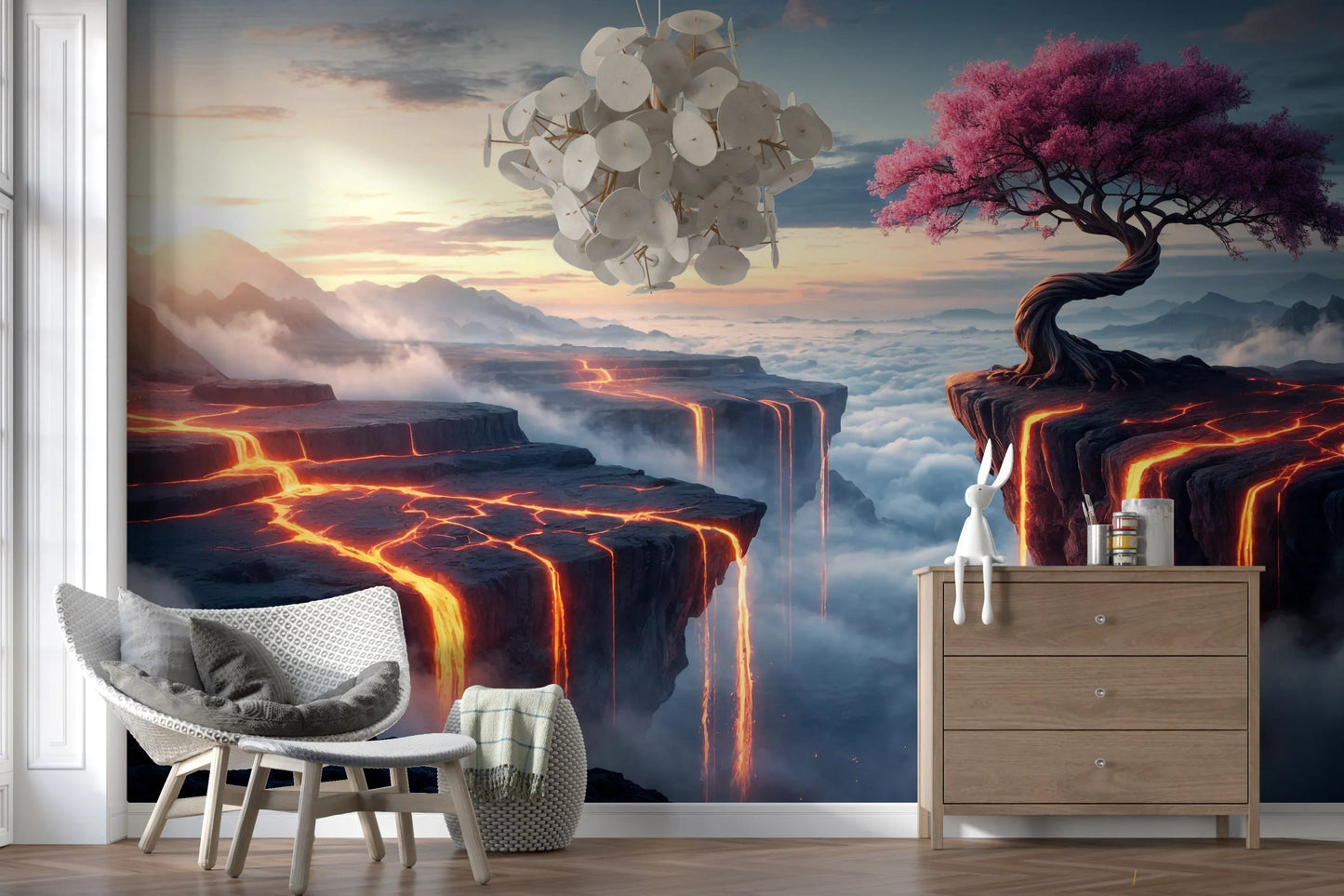 Stylish Ethereal Bloomscape floral mural used as a study room feature.